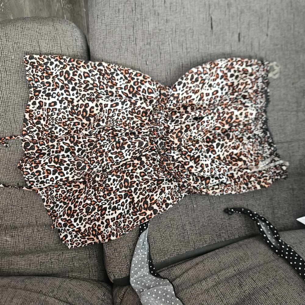eye candy Leopard Print Strapless Romper in Brown & Black